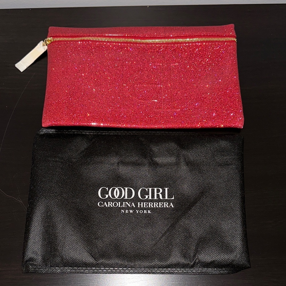 New! Carolina Herrera Red Glitter Cosmetic Bag